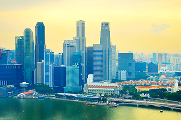 Image showing Singapore Downtown at sunset, skyline