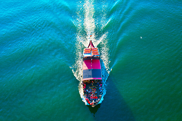 Image showing River boat. Aerial view. Portugal