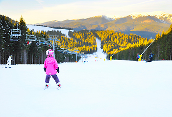 Image showing Children ski mountian activity
