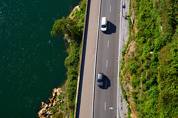 Image showing Coastal road. View from above