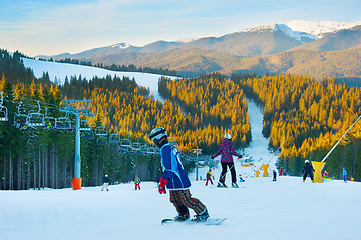 Image showing Ski resort at sunset