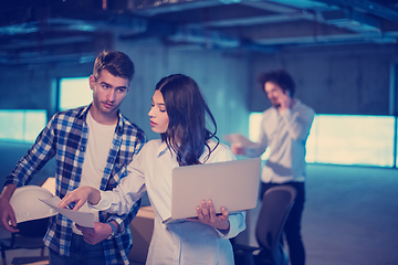 Image showing business people in group, architect and engineer on construction