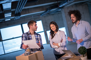 Image showing business people in group, architect and engineer on construction