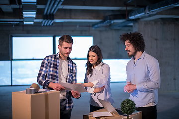 Image showing business people in group, architect and engineer on construction