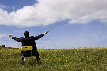 Image showing Businessman relaxing in the field