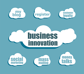 Image showing business innovation Text. Business concept . Design with abstract speech bubble set