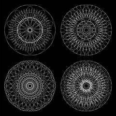 Image showing Circle lace ornament, round ornamental geometric pattern, black and white collection