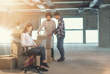 Image showing business people in group, architect and engineer on construction