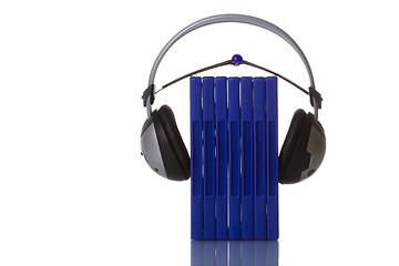 Image showing headphones holding blue cases