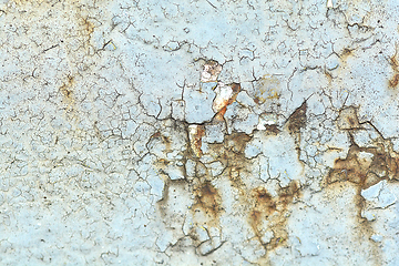 Image showing Green metal texture with patches of rust steel on its surface, taken outdoor