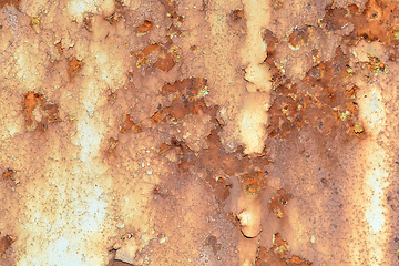 Image showing Green metal texture with patches of rust steel on its surface, taken outdoor