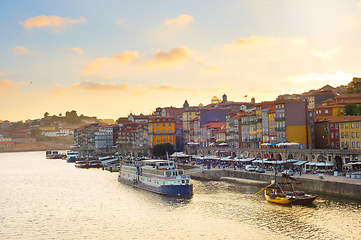 Image showing Porto quay at sunset, Portugal