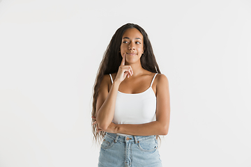 Image showing Portrait of beautiful woman isolated on white studio background