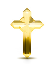 Image showing Golden crystal cross religious symbol on white background