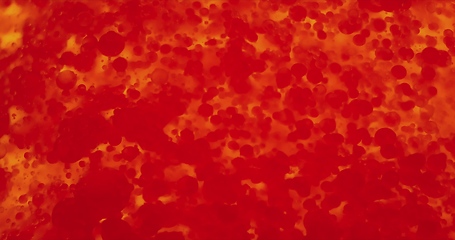 Image showing Stream of red blood cells in glowing plasma closeup footage