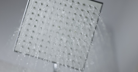 Image showing Water flowing from shower head 120 fps slow motion closeup footage