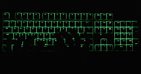 Image showing Hands typing in the dark on illuminated keyboard