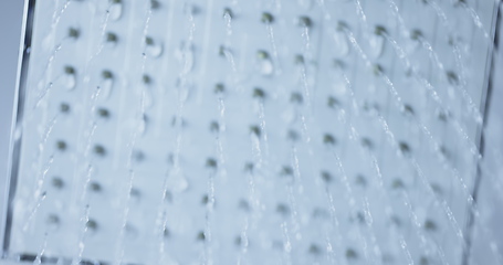 Image showing Water flowing from shower head 120 fps slow motion closeup footage