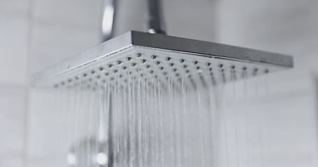 Image showing Water flowing from shower head 120 fps slow motion closeup footage