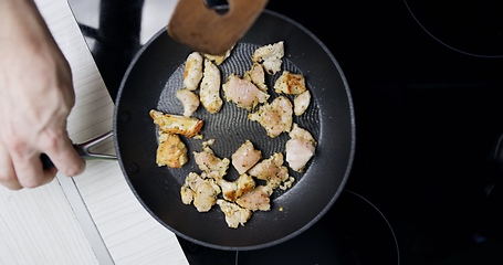 Image showing Preparing low fat fried chicken for dinner on induction plates