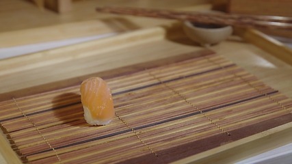 Image showing Filling plate with japanese sushi closeup