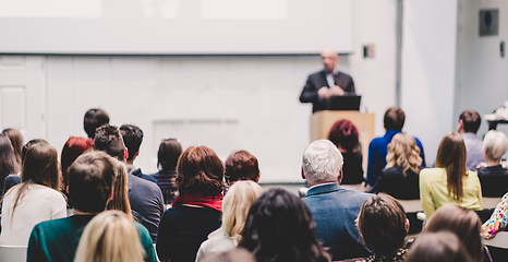 Image showing Public speaker giving talk at Business Event.