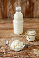 Image showing milk, cottage cheese and homemade yogurt