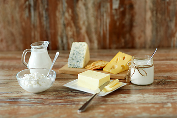 Image showing cottage cheese, crackers, milk, yogurt and butter