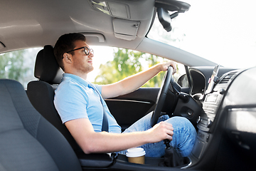 Image showing man or driver in glasses driving car in summer