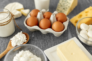 Image showing milk, yogurt, eggs, cottage cheese and butter