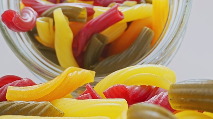 Image showing Whole grain colorful pasta in camera motion