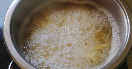 Image showing Pasta boiling in steel pot