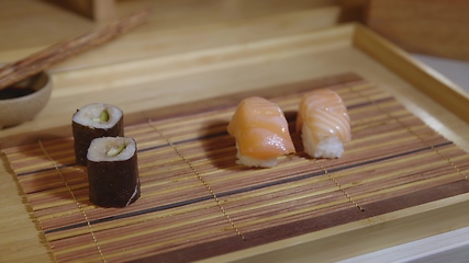 Image showing Filling plate with japanese sushi closeup