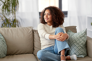 Image showing happy african american young woman at home