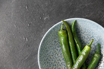 Image showing close up of green chili peppers in bowl