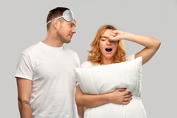 Image showing couple with eye sleeping mask and pillow