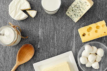 Image showing different kinds of cheese, milk, yogurt and butter