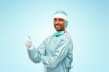 Image showing indian male doctor or surgeon showing thumbs up