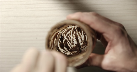 Image showing No more Chocolate cream in the jar