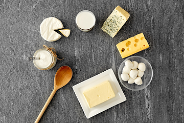 Image showing different kinds of cheese, milk, yogurt and butter