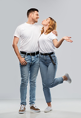 Image showing couple in white t-shirts ready for kiss