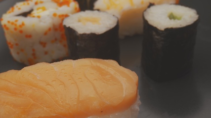 Image showing Sushi on the plate with camera motion macro footage