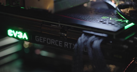 Image showing BUDAPEST, HUNGARY - CIRCA 2020: EVGA gForce RTX 3080 graphics card, which features Ampere architecture and raytracing technology