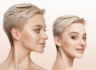 Image showing Beautiful female face, concept of bodycare and lifting