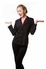 Image showing Business woman holding out hands