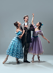 Image showing Contemporary ballroom dancers on grey studio background