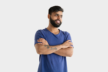 Image showing Portrait of young man isolated on white studio background