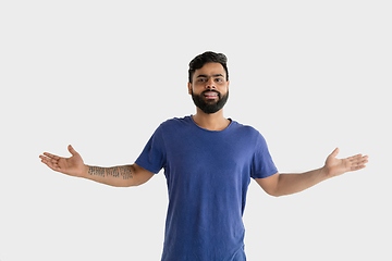 Image showing Portrait of young man isolated on white studio background