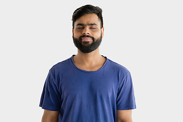 Image showing Portrait of young man isolated on white studio background