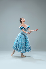 Image showing Contemporary ballroom dancer on grey studio background